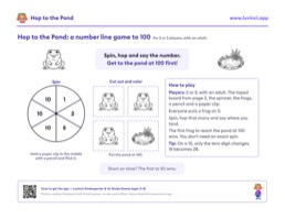 Free printable math worksheet: “Hop to the Pond: Number Line Game”, 1st and 2nd grade