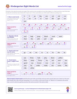 Free printable sight words printable: “Kindergarten Sight Words List: 92 Dolch Words”, kindergarten and 1st grade