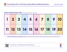 Free printable math worksheet: “Number Chart 1-20”, kindergarten and 1st grade