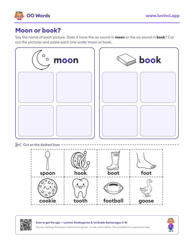 Preview of OO Words for Kids: Long and Short oo Word Lists + Free PDF