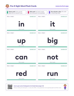 Free printable sight words printable: “Pre-K Sight Word Flash Cards”, kindergarten and 1st grade