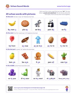 Free printable compound words printable: “Schwa Sound Words: Schwa Words List With Pictures + PDF” (UFLI lessons 63–68), kindergarten and 1st grade