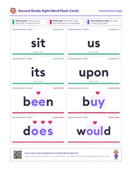 Free printable sight words printable: “Second Grade Sight Word Flash Cards”, kindergarten and 1st grade