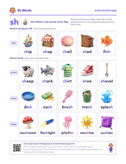 Free printable digraphs printable: “Sh Words for Kids: Digraph sh Lists With Pictures + Free PDF” (UFLI lessons 42–53), kindergarten and 1st grade