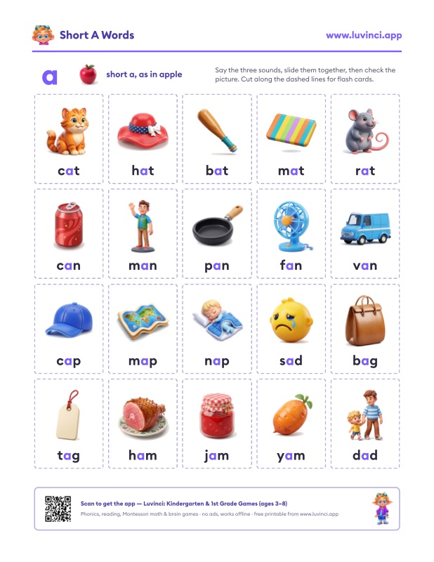Short A Words: Lists by Word Family, Plus Free Flash Cards — Luvinci Blog