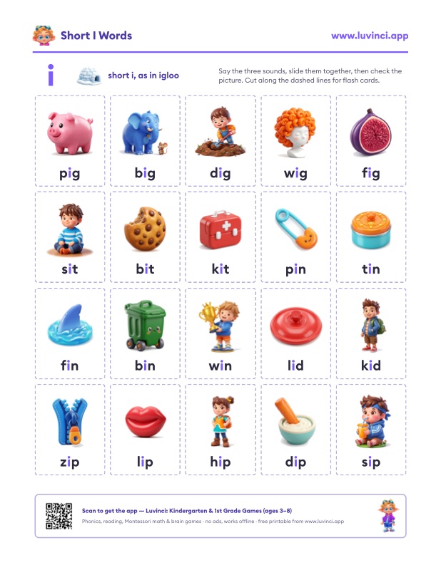Preview of Short I Words: Word Lists and Sentences for Kindergarten