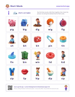 Free printable short vowels printable: “Short I Words: Word Lists and Sentences for Kindergarten” (UFLI lessons 35–41), kindergarten and 1st grade