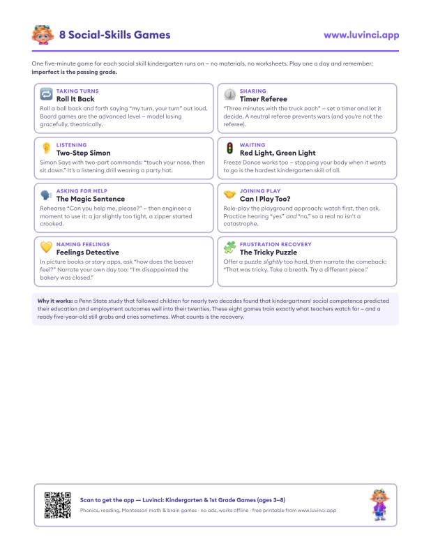 Preview of Social Skills for Kindergarten: The 8 That Matter (and the Games That Build Them)