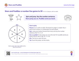 Free printable math worksheet: “Stars and Puddles: Number Line Game”, 1st and 2nd grade