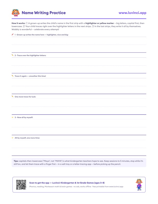 Preview of How to Teach Your Child to Write Their Name (Free Practice PDF)