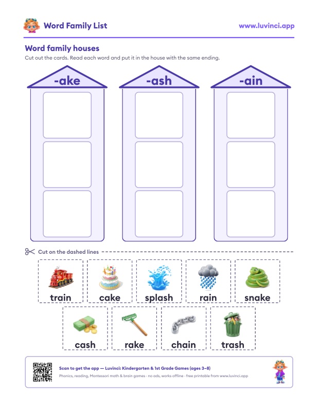 Preview of Word Family List: 37 Phonics Word Families + Free PDF